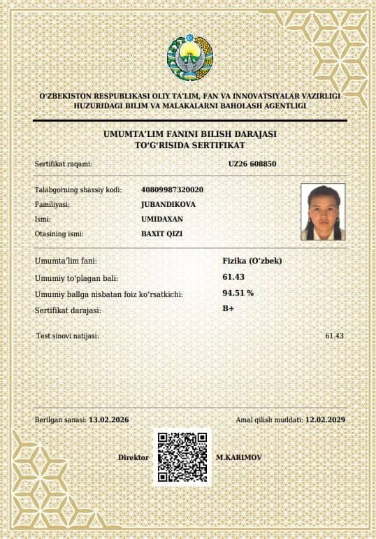 Jubandikova Umidaxan — CEFR 61.43
