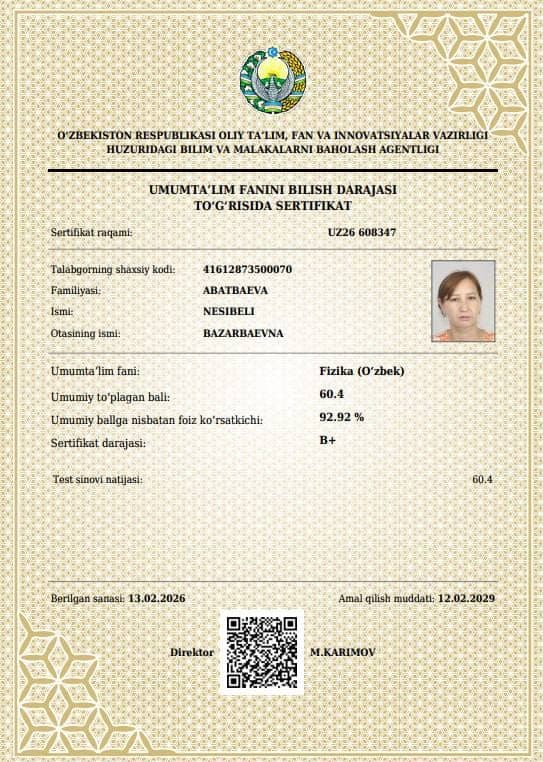 Abatbaeva Nesibeli — CEFR 60.4