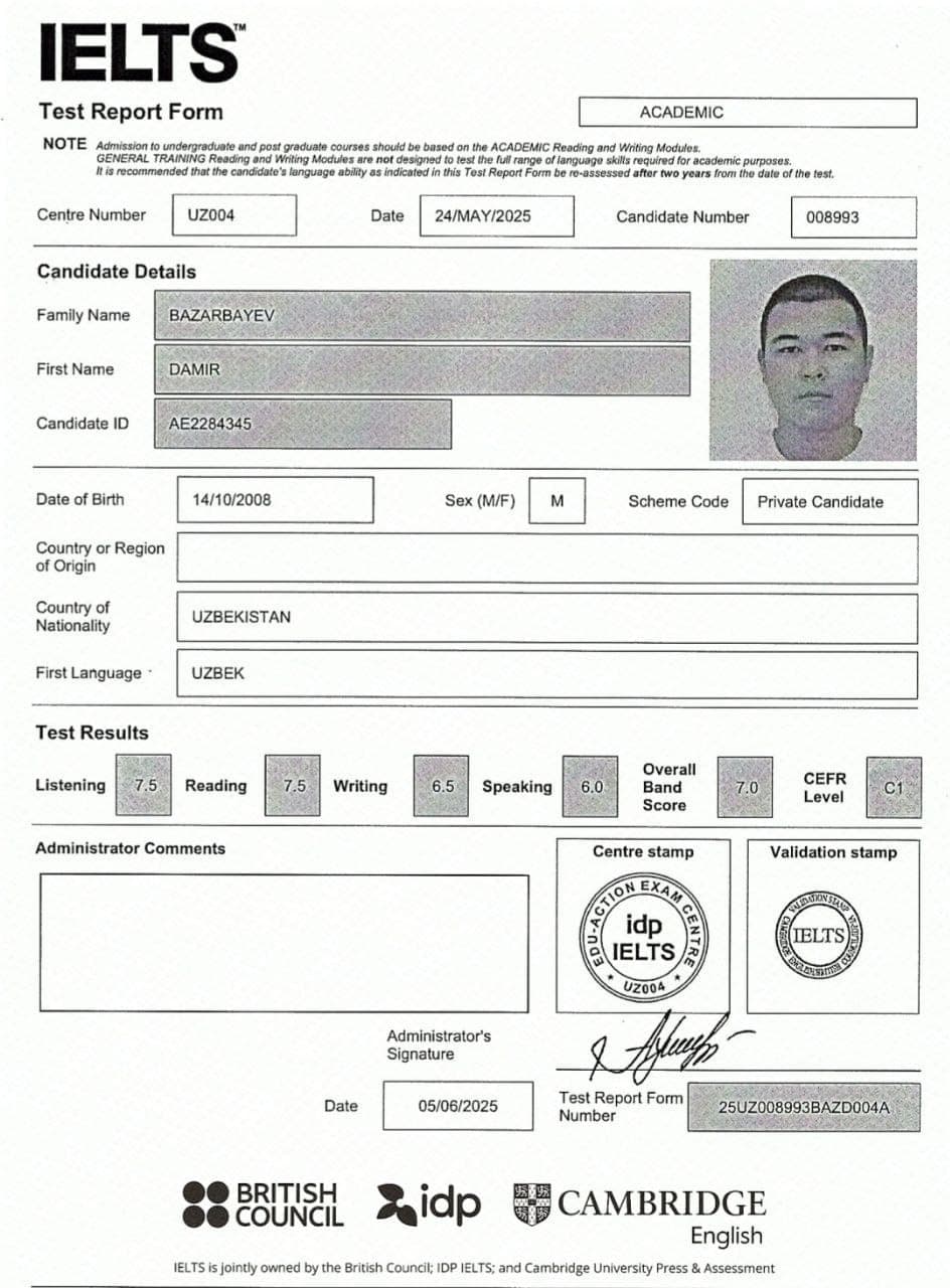 Damir Bazarbaev — IELTS C1